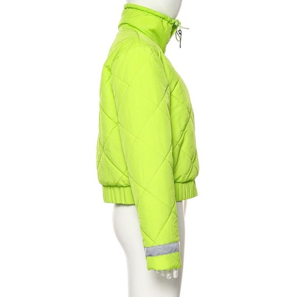 Women Sportswear: Neon Green Winter Bomber jacket - Picture 4 of 9